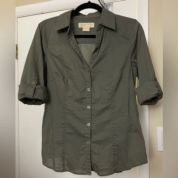 Michael Michael Kors Cotton Green Button Down Long Sleeve Size 8 - Picture 2 of 6